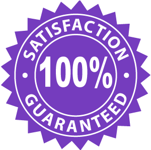 Satisfaction guarantee badge in purple, indicating 100% customer satisfaction for house cleaning services.
