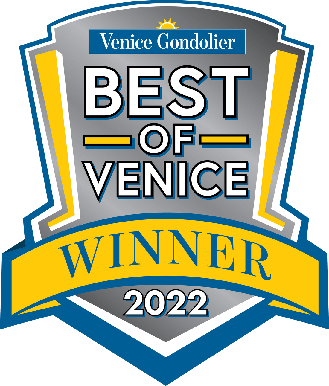 Venice Gondolier Best of Venice Winner award badge for 2022 highlighting top services in the area.